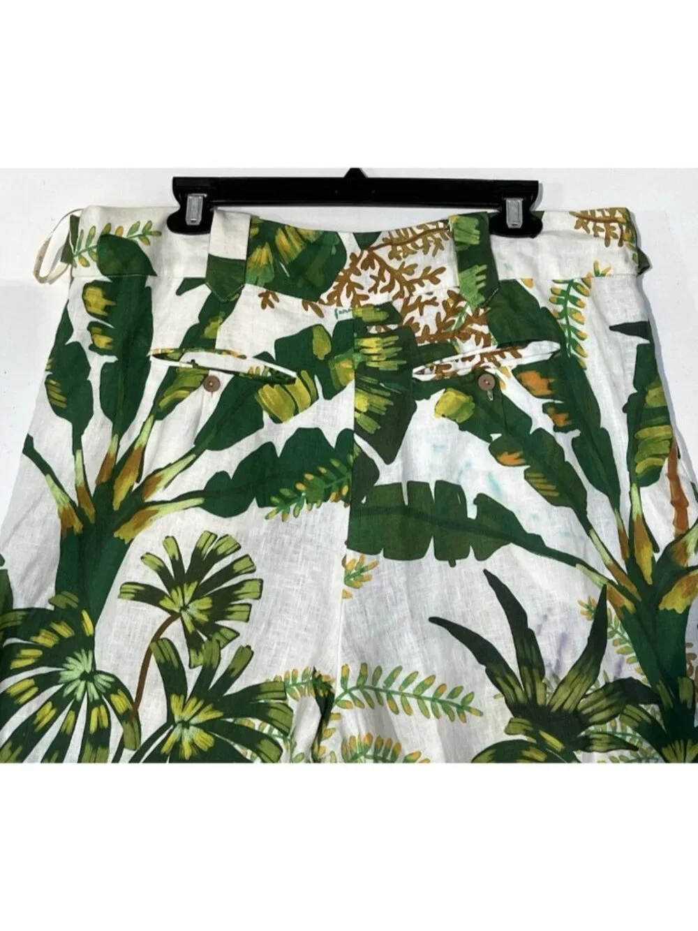 FARM RIO Tropical Forest 100% Linen Crop Top + Wide Pants 2 PC Set Suit